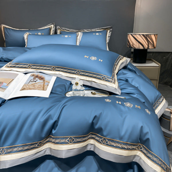 HKM-301459 Light Luxury All-Cotton Four-Piece Bedding Set for Year-Round Comfort, Includes Quilt Cover, Bed Sheet, and Pillowcases