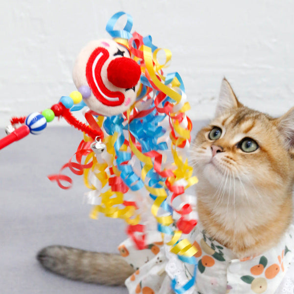 HKM-3014717 Clown Cat Tickling Stick with Dolls and Bells for Interactive Play