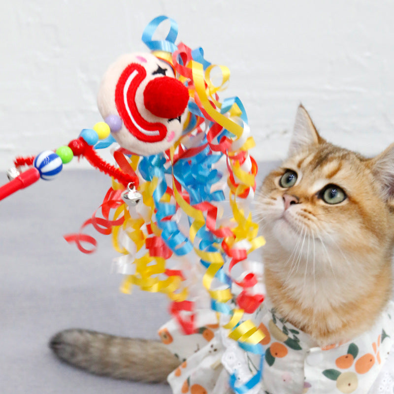 HKM-3014717 Clown Cat Tickling Stick with Dolls and Bells for Interactive Play