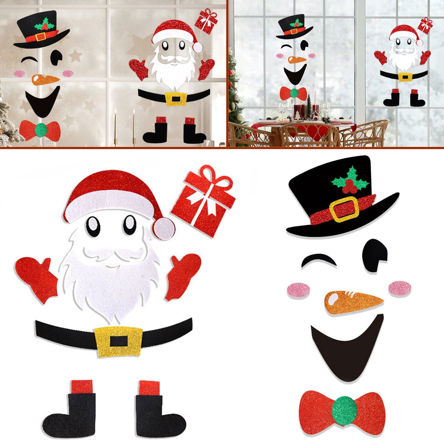 HKM-301587 Christmas Door Stickers Set - Santa Claus & Snowman Felt Decorations for Home, Garage, and Windows