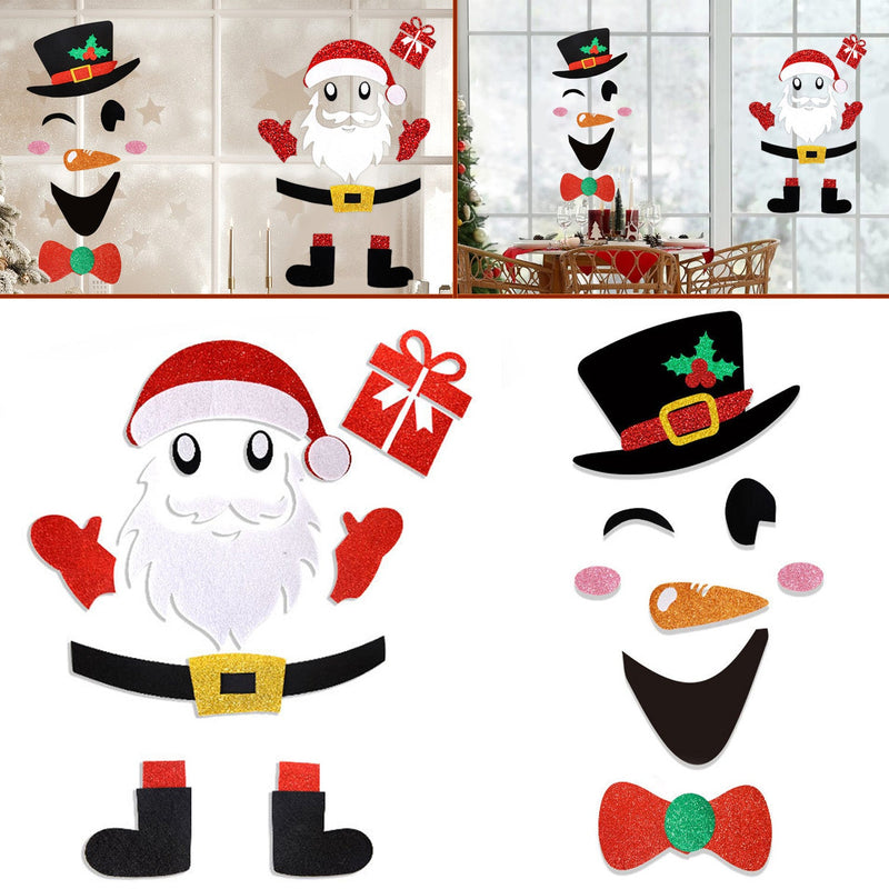 HKM-301587 Christmas Door Stickers Set - Santa Claus & Snowman Felt Decorations for Home, Garage, and Windows