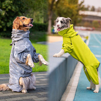 HKM-3017277 Waterproof Reflective Raincoat for Large Dogs and Pets - Four-Legged Design in Silver and Emerald Green