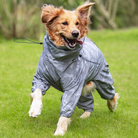HKM-3017277 Waterproof Reflective Raincoat for Large Dogs and Pets - Four-Legged Design in Silver and Emerald Green