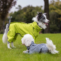 HKM-3017277 Waterproof Reflective Raincoat for Large Dogs and Pets - Four-Legged Design in Silver and Emerald Green