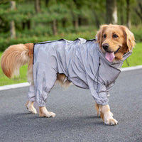 HKM-3017277 Waterproof Reflective Raincoat for Large Dogs and Pets - Four-Legged Design in Silver and Emerald Green
