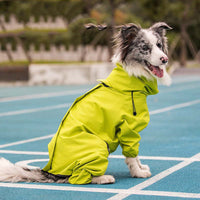 HKM-3017277 Waterproof Reflective Raincoat for Large Dogs and Pets - Four-Legged Design in Silver and Emerald Green