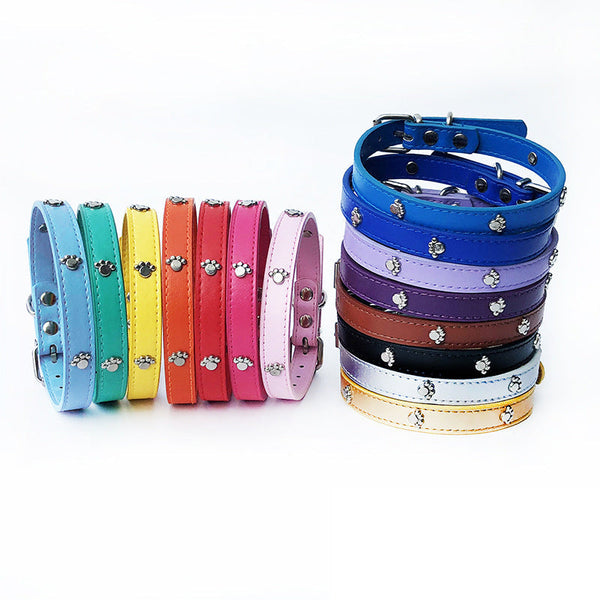 HKM-3017661 Pack of 10 Colorful 1.5in Adjustable PU Leather Dog Collars with Pendant Bells
