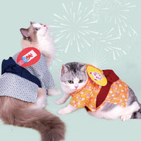 HKM-3018045 Cyan Orange Yukata Kimono for Pets - Comfortable Spring & Summer Wear