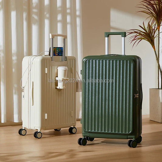 HKM-301843 ABS Luggage Set - 3-Piece Travel Suitcase with Wheels and Cup Holder Trolley Bag