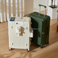 HKM-301843 ABS Luggage Set - 3-Piece Travel Suitcase with Wheels and Cup Holder Trolley Bag