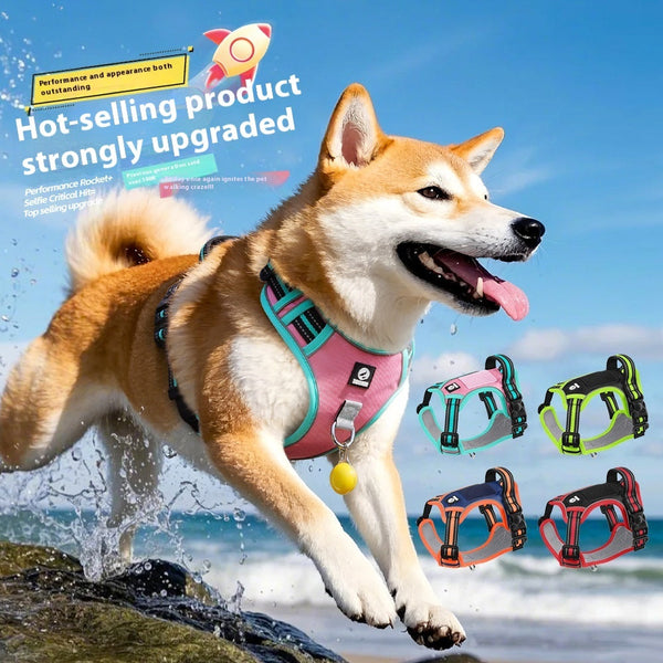 HKM-3018941 Reflective Anti-Breaking Loose Big Dog Chest Strap with Airtag Protective Shell - Available in Multiple Colors