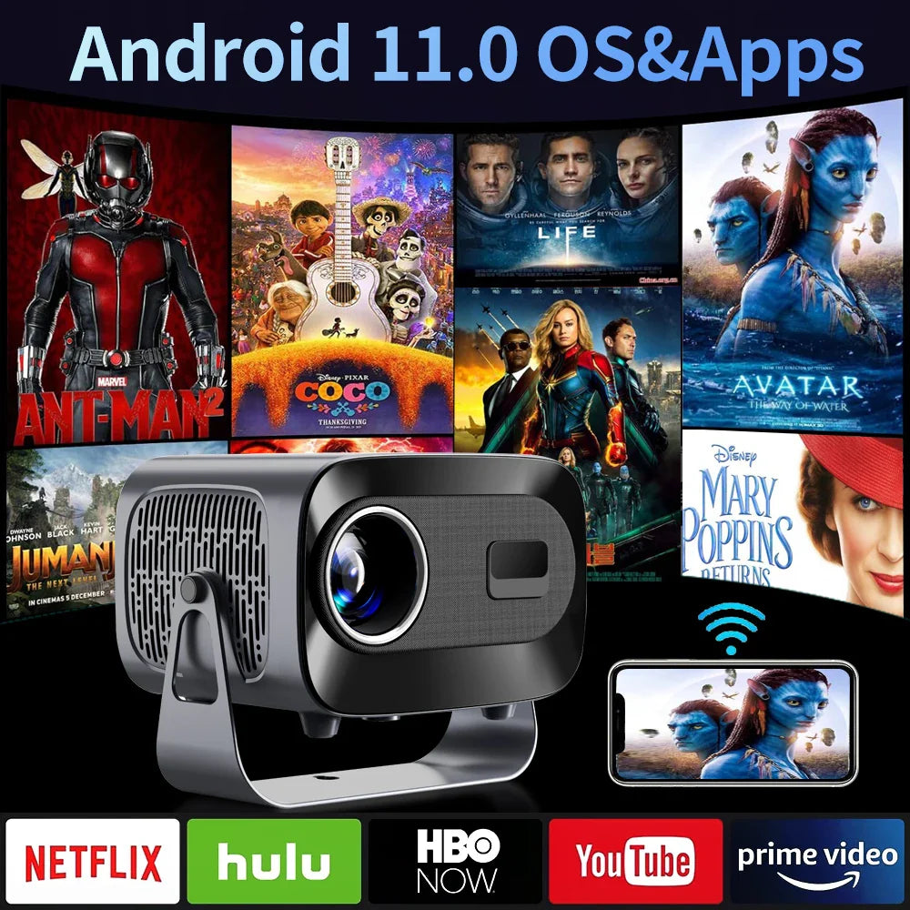 HKM-301971 1080P Full HD LCD Projector with Android 11, Wifi6, Voice Control, and LED Lamp for Home Theatre
