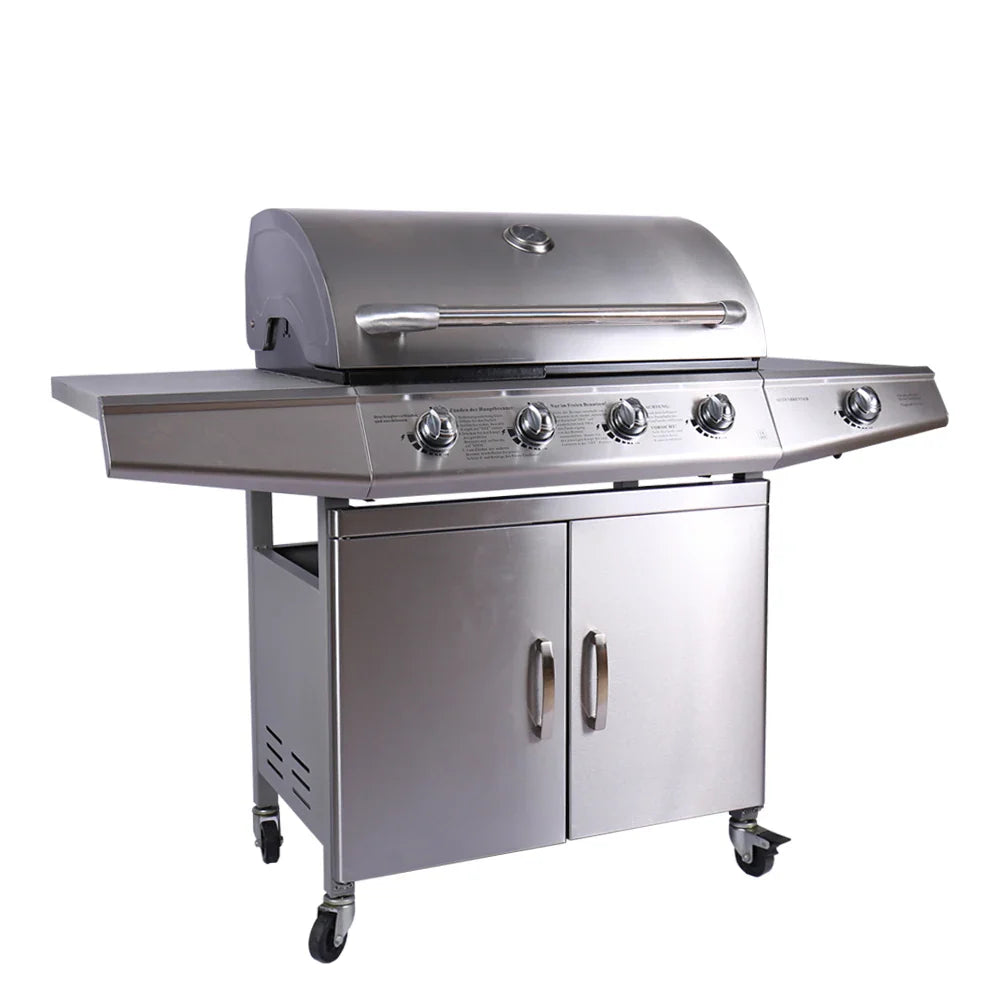 HKM-301971 Stainless Steel Outdoor Gas BBQ Grill with Integrated Kitchen Cabinet and Charcoal Smoker