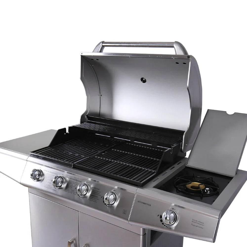 HKM-301971 Stainless Steel Outdoor Gas BBQ Grill with Integrated Kitchen Cabinet and Charcoal Smoker