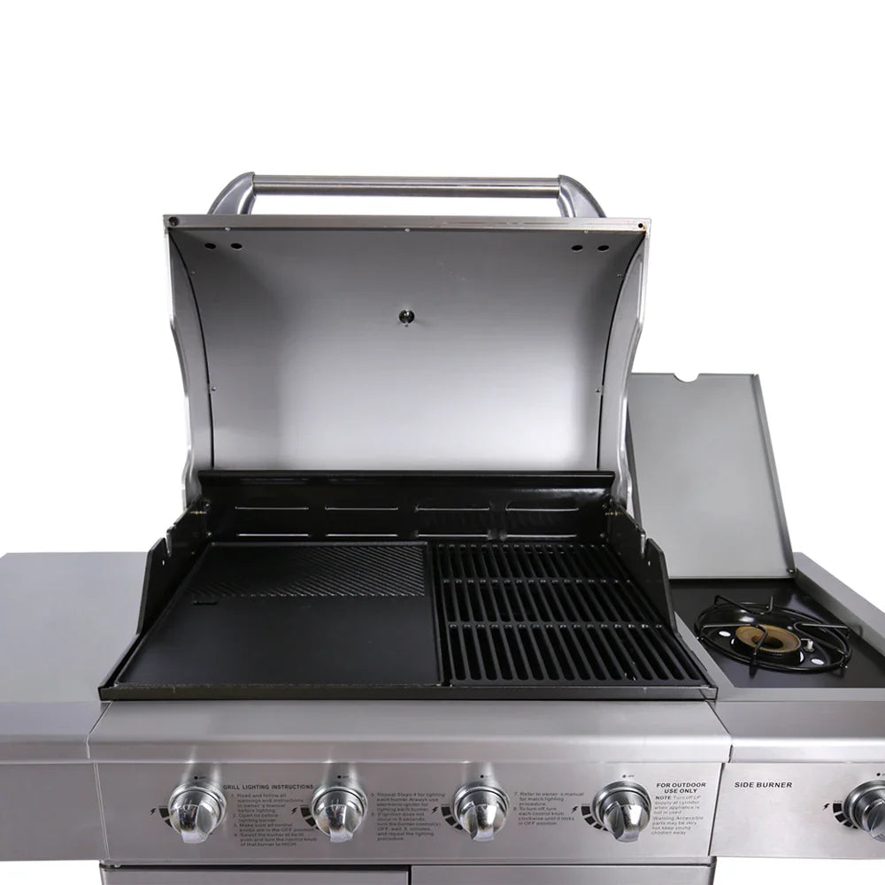 HKM-301971 Stainless Steel Outdoor Gas BBQ Grill with Integrated Kitchen Cabinet and Charcoal Smoker