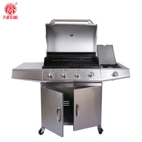HKM-301971 Stainless Steel Outdoor Gas BBQ Grill with Integrated Kitchen Cabinet and Charcoal Smoker