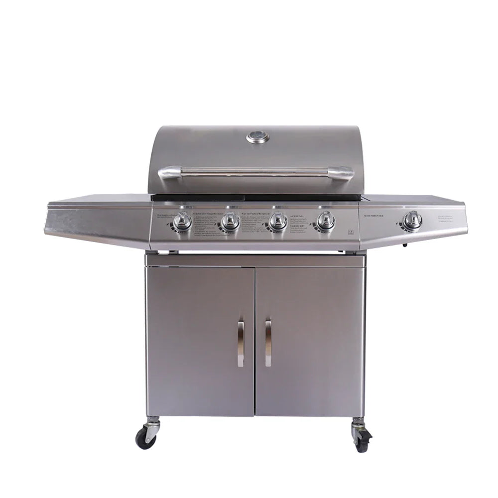 HKM-301971 Stainless Steel Outdoor Gas BBQ Grill with Integrated Kitchen Cabinet and Charcoal Smoker
