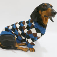 HKM-3020221 Cozy Blue Coffee Rhombus Pattern Sweater for Pets - Multiple Sizes Available