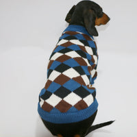 HKM-3020221 Cozy Blue Coffee Rhombus Pattern Sweater for Pets - Multiple Sizes Available