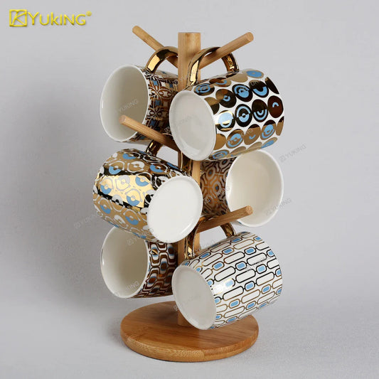 HKM-302035 Light Luxury Ceramic Coffee Mug with Customisable Gold-Plated Handle