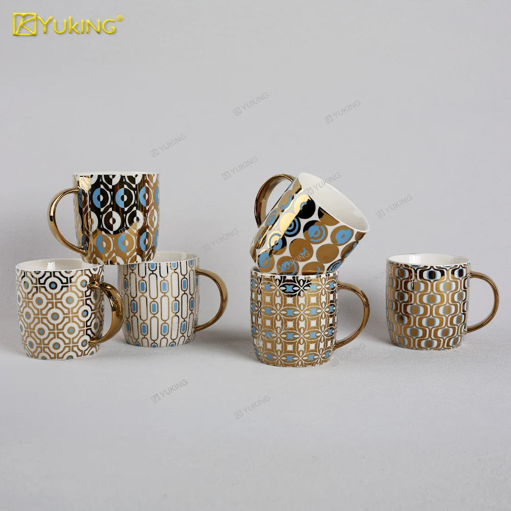 HKM-302035 Light Luxury Ceramic Coffee Mug with Customisable Gold-Plated Handle