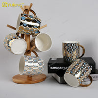 HKM-302035 Light Luxury Ceramic Coffee Mug with Customisable Gold-Plated Handle