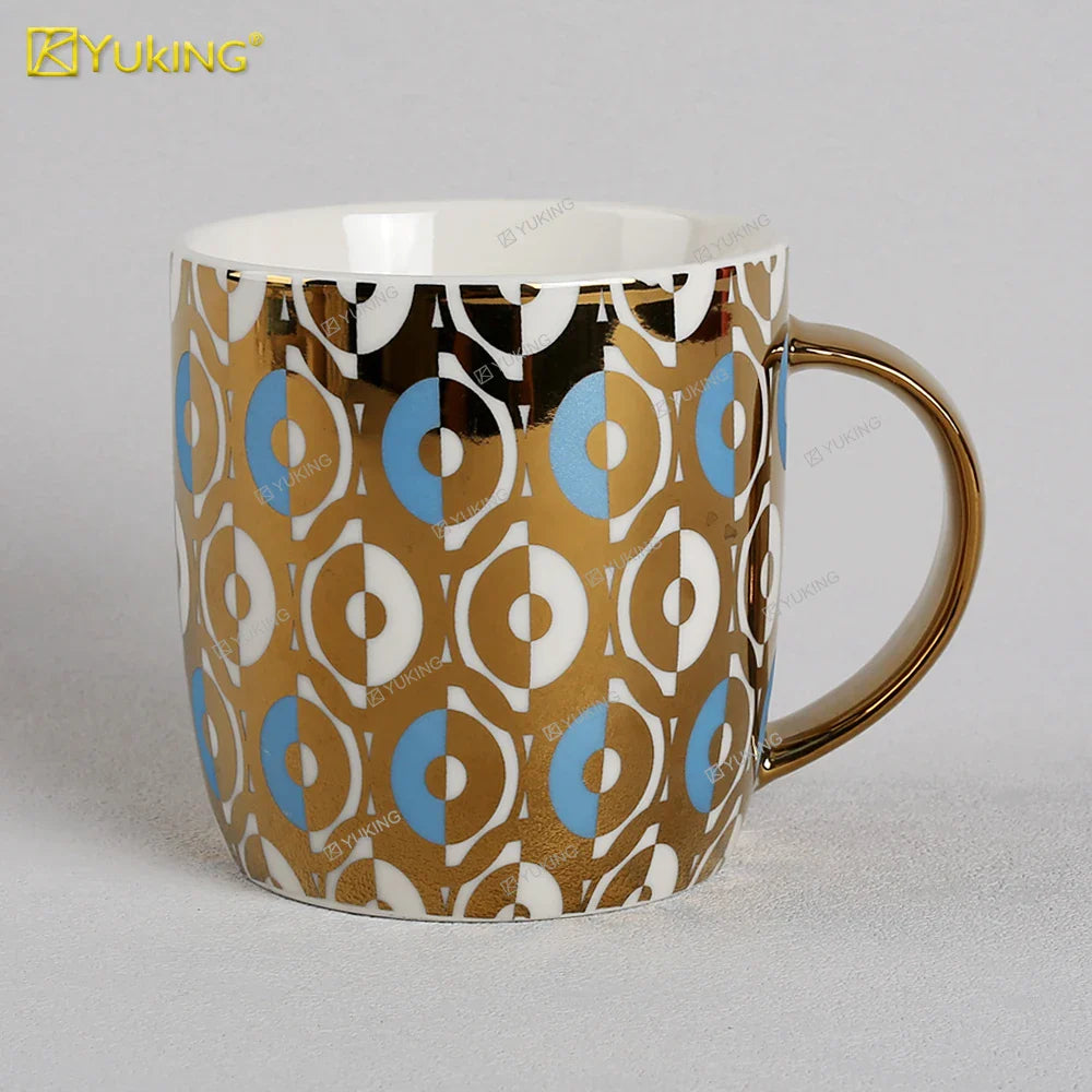 HKM-302035 Light Luxury Ceramic Coffee Mug with Customisable Gold-Plated Handle