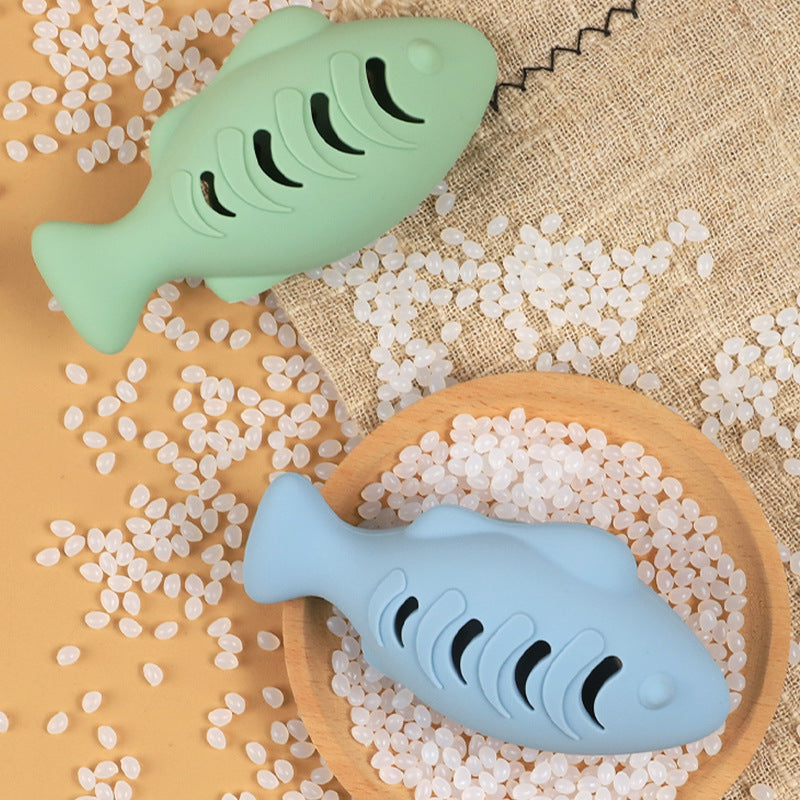 HKM-3020477 Silicone Animal Cat Toy in Blue, Green, and Beige
