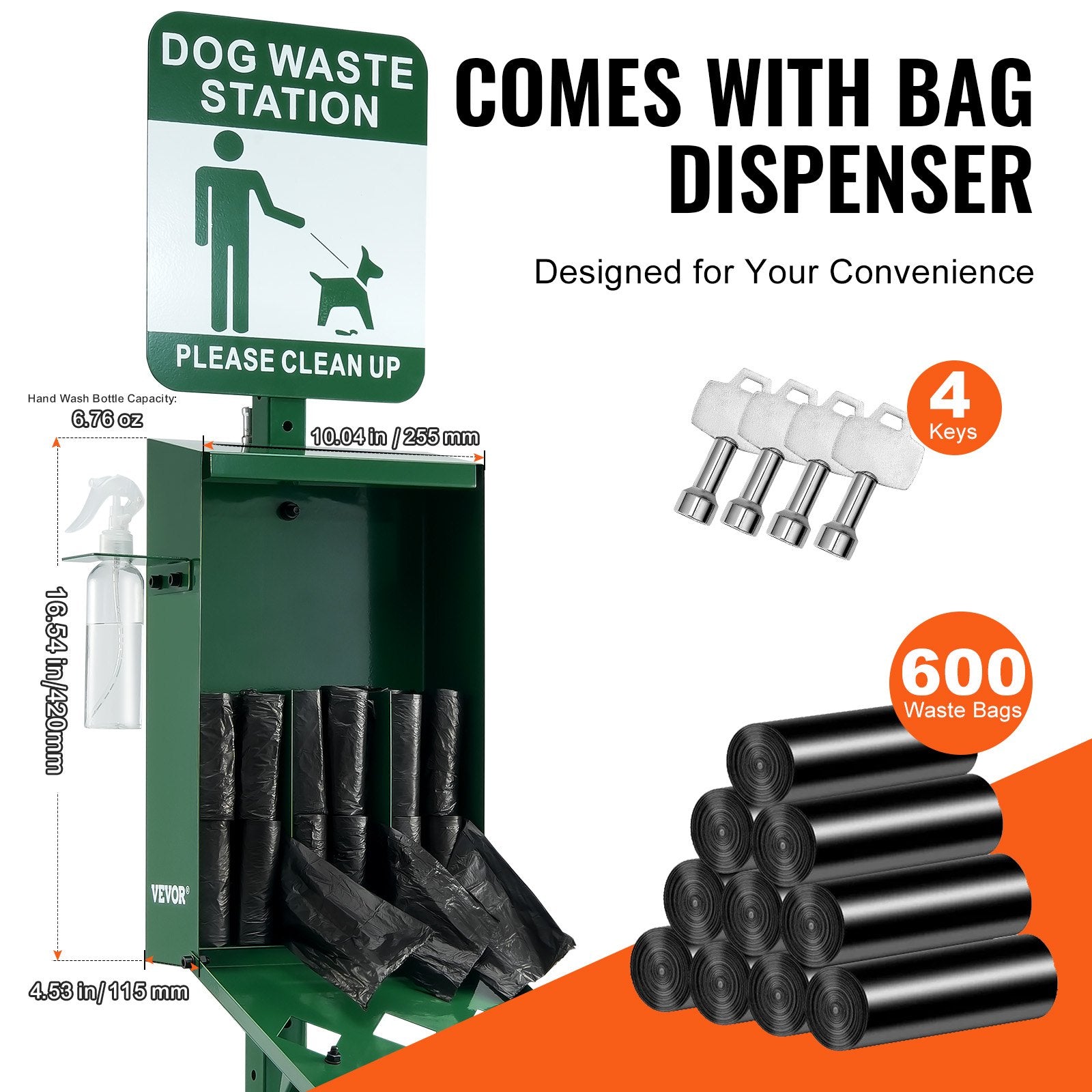 HKM-3021117 Dog Waste Station with 600 Bags, 11.5-Gallon Trash Can, and Easy Access Dispenser