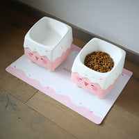 HKM-3021629 Super Large Cream Cake Slant Bowl with Leather Placemat Set