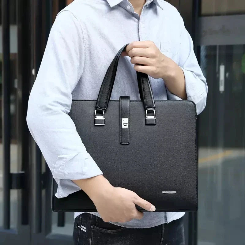 HKM-302163 Genuine Leather Messenger Bag for Laptop, Waterproof and Wear-Resistant Briefcase for Men