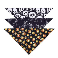 HKM-3023037 Halloween Skull Print Dog Scarf - Triangle Towel for Pets, Polyester, Medium Size