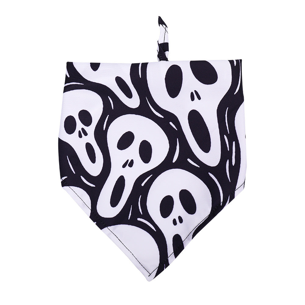 HKM-3023037 Halloween Skull Print Dog Scarf - Triangle Towel for Pets, Polyester, Medium Size