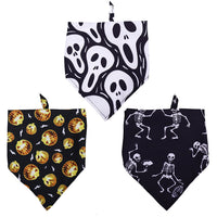 HKM-3023037 Halloween Skull Print Dog Scarf - Triangle Towel for Pets, Polyester, Medium Size