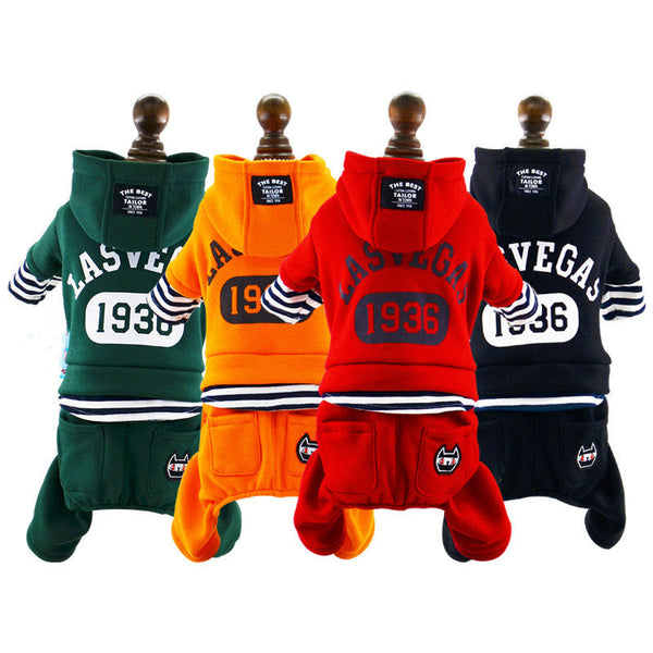 HKM-3023805 Thick Striped Two-Piece Dog Coat for Winter - Casual 100% Cotton, Multiple Colors & Sizes Available