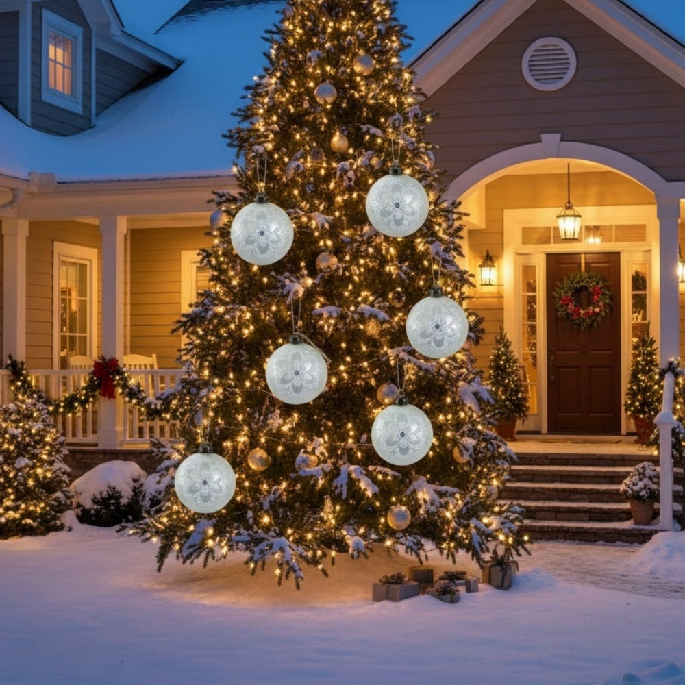 HKM-302419 6-Piece Set of 3.9-inch Hand-Painted Glass Christmas Ornaments for Tree and Holiday Decor