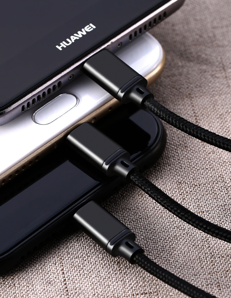 HKM-302483 Three-in-One Braided Charging Cable - USB, Micro USB, Type-C, 1.15m Length, Fast Charge