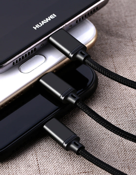 HKM-302483 Three-in-One Braided Charging Cable - USB, Micro USB, Type-C, 1.15m Length, Fast Charge