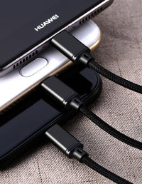HKM-302483 Three-in-One Braided Charging Cable - USB, Micro USB, Type-C, 1.15m Length, Fast Charge