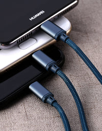HKM-302483 Three-in-One Braided Charging Cable - USB, Micro USB, Type-C, 1.15m Length, Fast Charge