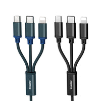 HKM-302483 Three-in-One Braided Charging Cable - USB, Micro USB, Type-C, 1.15m Length, Fast Charge