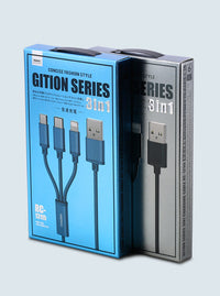 HKM-302483 Three-in-One Braided Charging Cable - USB, Micro USB, Type-C, 1.15m Length, Fast Charge