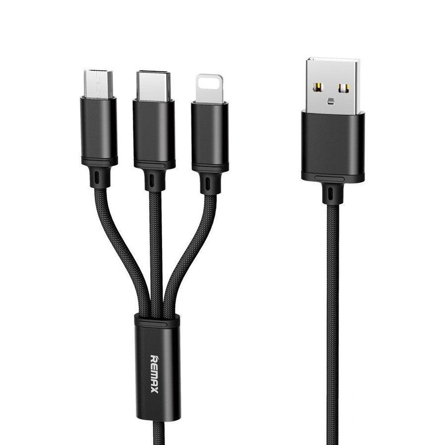 HKM-302483 Three-in-One Braided Charging Cable - USB, Micro USB, Type-C, 1.15m Length, Fast Charge
