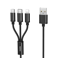 HKM-302483 Three-in-One Braided Charging Cable - USB, Micro USB, Type-C, 1.15m Length, Fast Charge