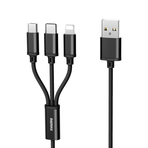 HKM-302483 Three-in-One Braided Charging Cable - USB, Micro USB, Type-C, 1.15m Length, Fast Charge