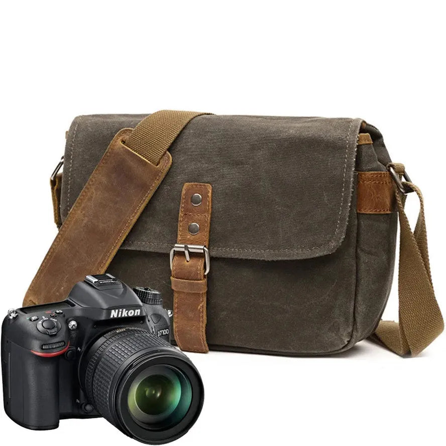 HKM-302483 Waterproof Canvas DSLR Shoulder Bag with Cowhide Leather Accents