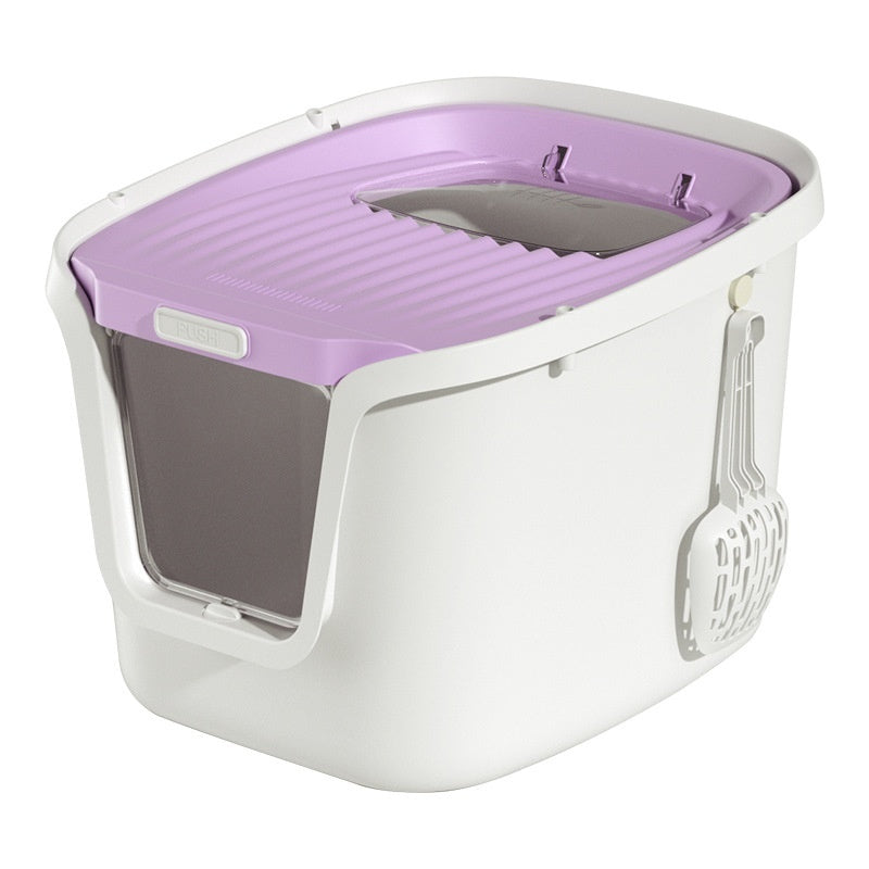 HKM-3026877 Extra Large Splash-Proof Fully Enclosed Cat Litter Box with Deodorizing Film, Cat Shovel, and Teaser Pole in Multiple Colors