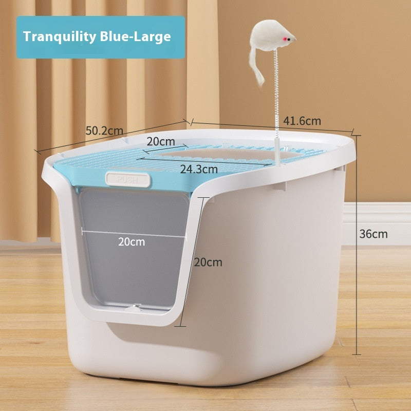 HKM-3026877 Extra Large Splash-Proof Fully Enclosed Cat Litter Box with Deodorizing Film, Cat Shovel, and Teaser Pole in Multiple Colors