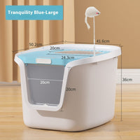 HKM-3026877 Extra Large Splash-Proof Fully Enclosed Cat Litter Box with Deodorizing Film, Cat Shovel, and Teaser Pole in Multiple Colors