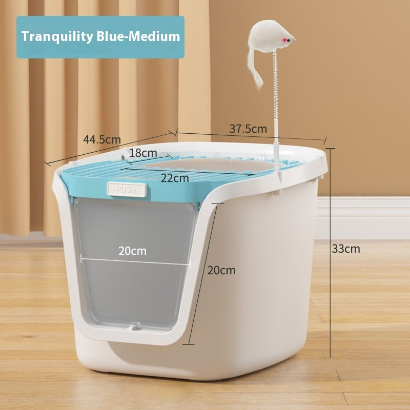 HKM-3026877 Extra Large Splash-Proof Fully Enclosed Cat Litter Box with Deodorizing Film, Cat Shovel, and Teaser Pole in Multiple Colors